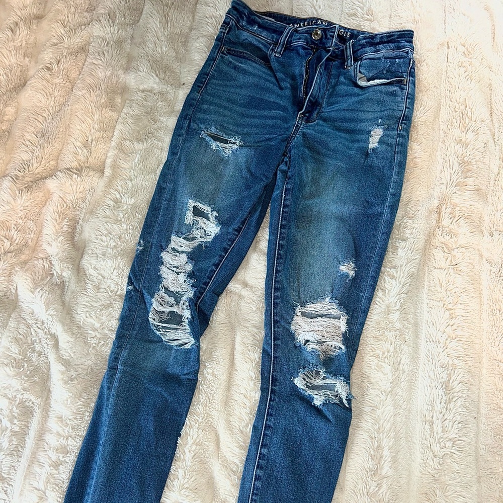 American Eagle Outfitters Distressed Skinny Jeans - Blue